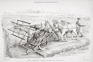 Bell továbbfejlesztett aratógépe, J. M. Lowry metszete